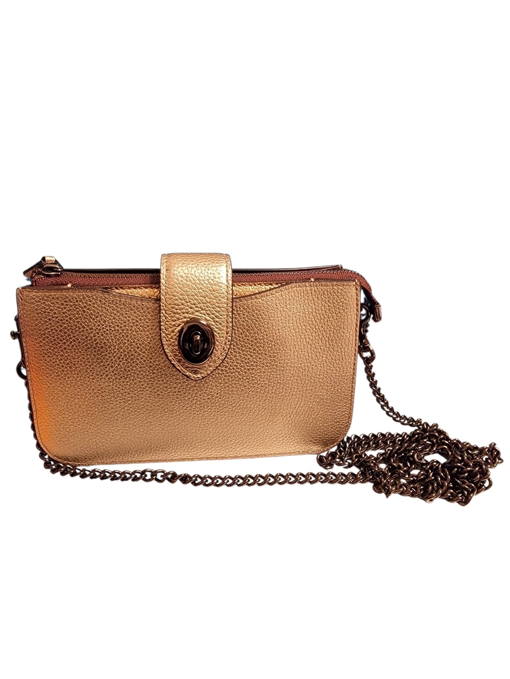Coach Metallic Gold Crossbody Clutch with Chain Strap